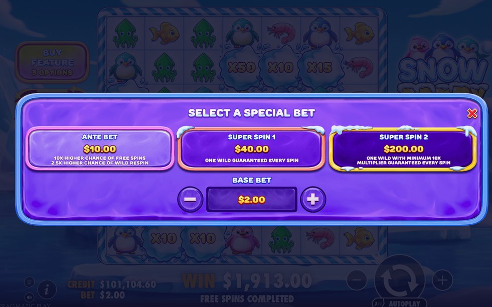 Bonus screen with the scatter symbols that trigger free spins