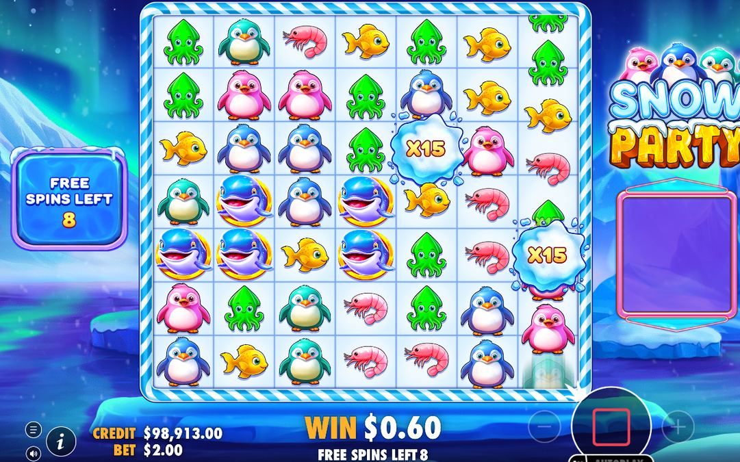 Later Free Spins round showing a retrigger of five spins