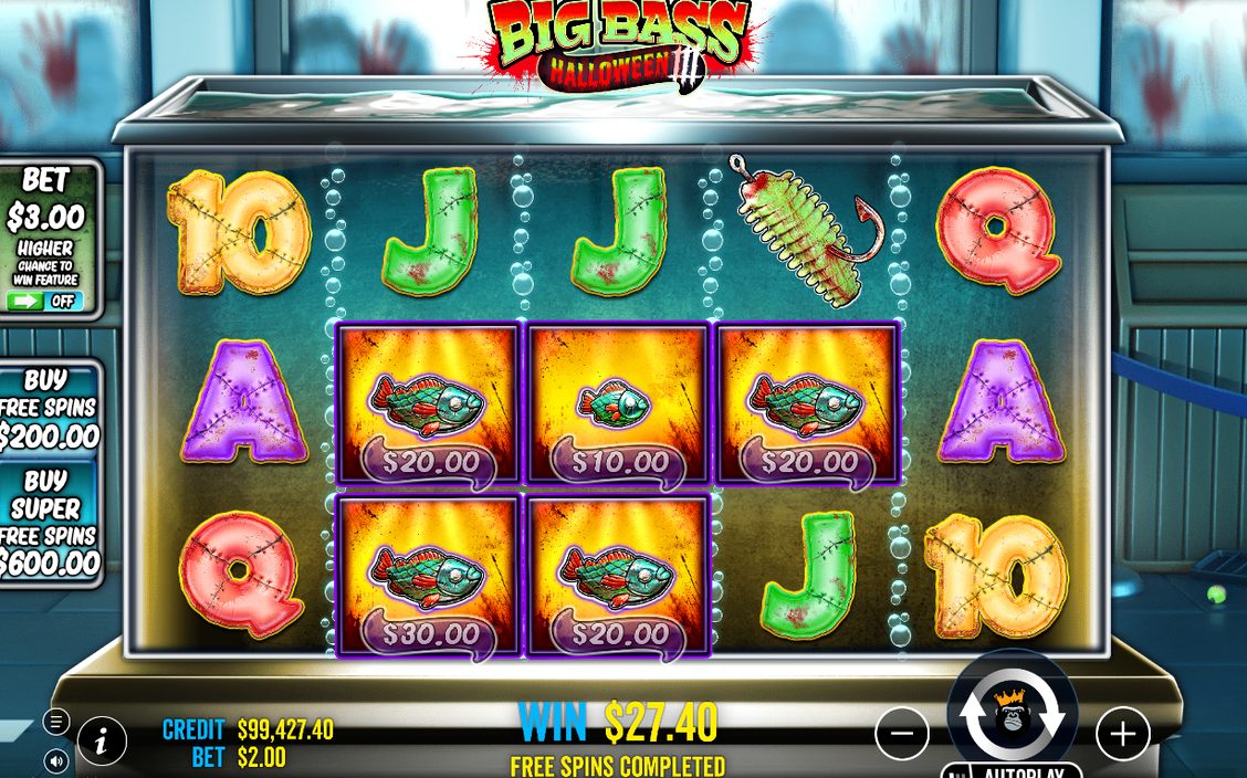 Win screen showing the amount won on this spin