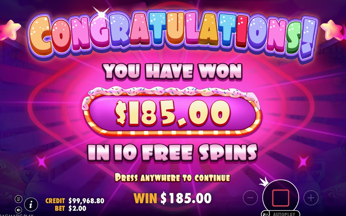 Round-total screen showing the total win for the round