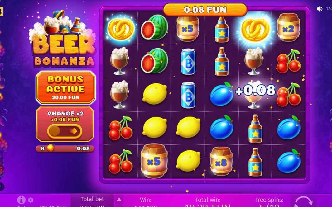 Free Spins screen during a cascading refill chain
